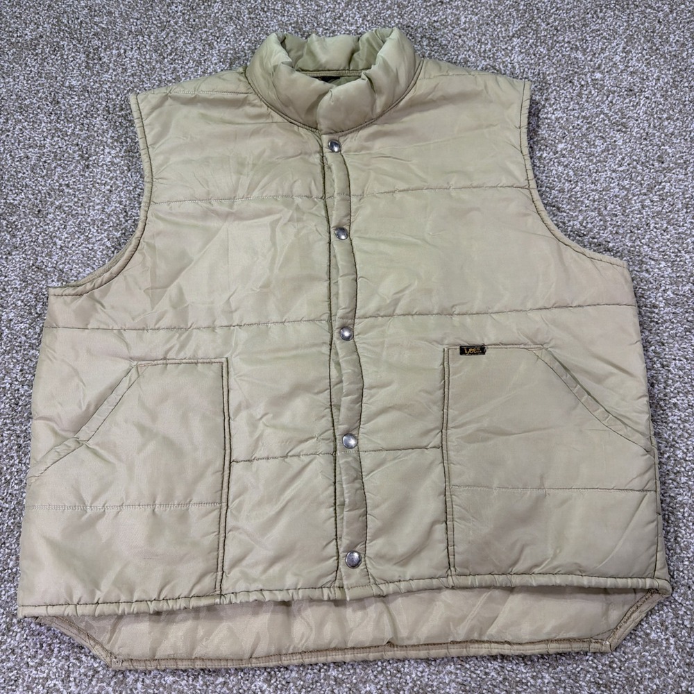 70s Lee Puffer Vest Size Large Beige Vintage Essentials Style